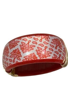 PIPER K Bangle Floral Hinged Bracelet In Gold Tone- Pink and Red Flower Bangle